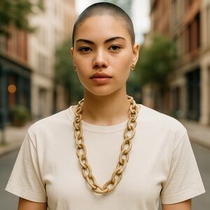 Vintage Chico's Goldtone Beige & Brown Leather Wrapped Chain Link Necklace